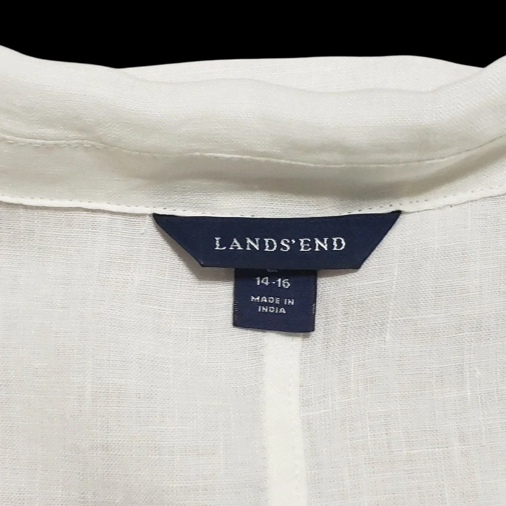 Lands End White 100% Linen V-Neck Tunic Coverup Top Womens Large 14-16 - Picture 5 of 11